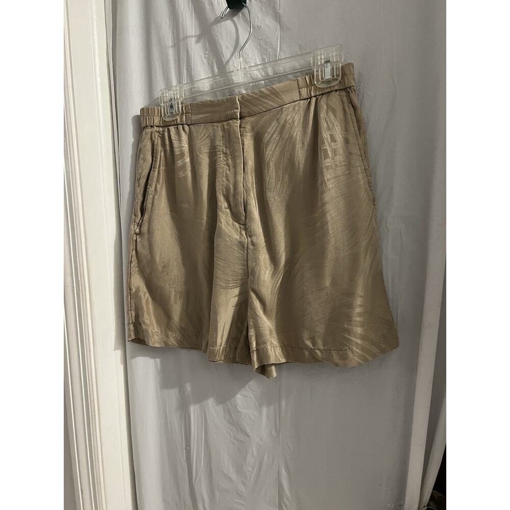 COS tan Silk Blend Tropical Leaf Print High Waist Shorts Sz S
